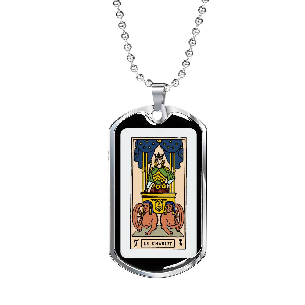 Tarot Card Necklace The Chariots Stainless Steel or 18k Gold Dog Tag 24"-Express Your Love Gifts