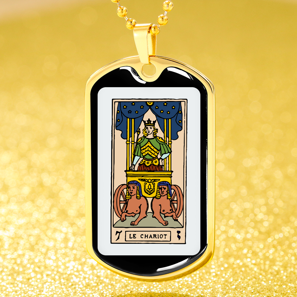 Tarot Card Necklace The Chariots Stainless Steel or 18k Gold Dog Tag 24"-Express Your Love Gifts