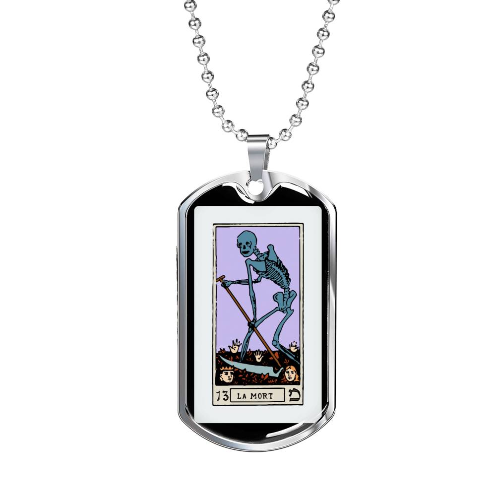 Tarot Card Necklace The Death Skeleton Stainless Steel or 18k Gold Dog Tag 24"-Express Your Love Gifts