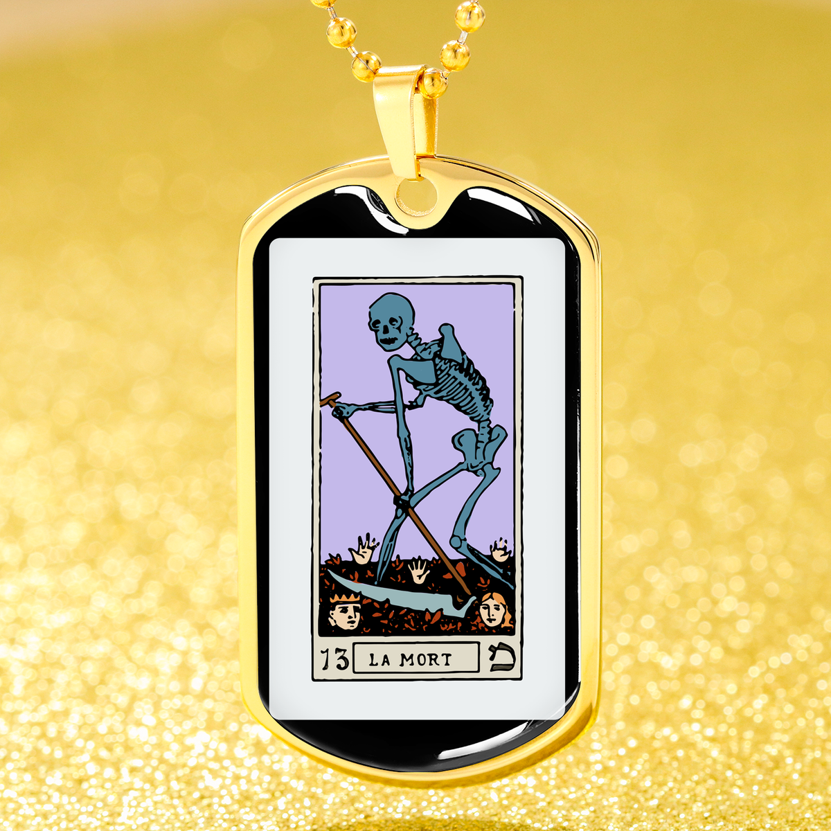 Tarot Card Necklace The Death Skeleton Stainless Steel or 18k Gold Dog Tag 24"-Express Your Love Gifts