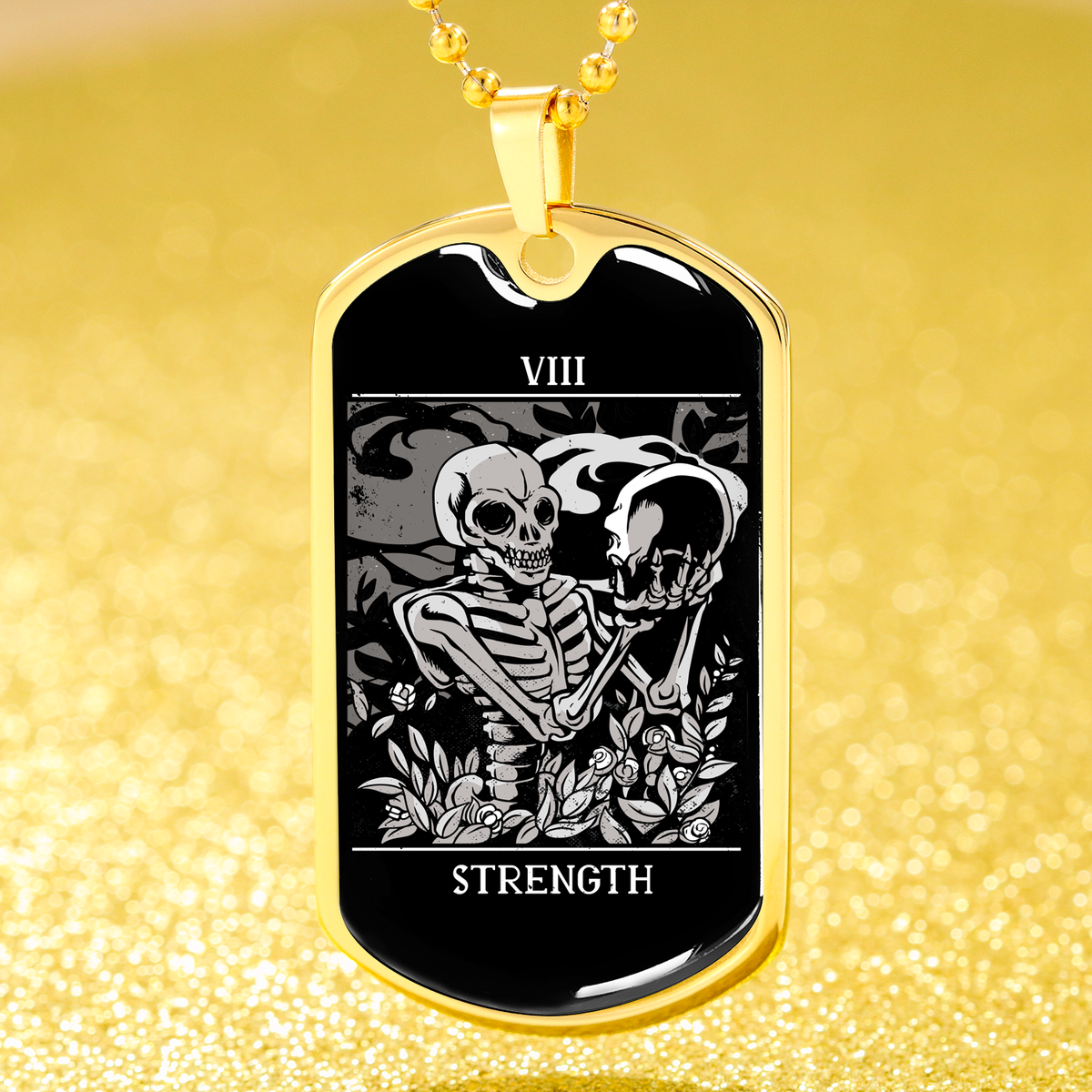 Tarot Card Necklace The Devil Dead Stainless Steel or 18k Gold Dog Tag 24"-Express Your Love Gifts