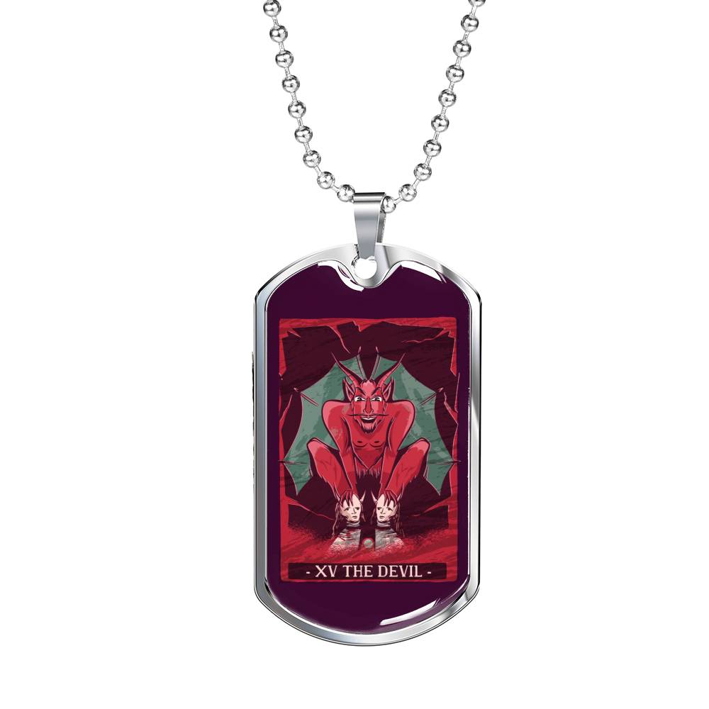 Tarot Card Necklace The Devil Stainless Steel or 18k Gold Dog Tag 24"-Express Your Love Gifts