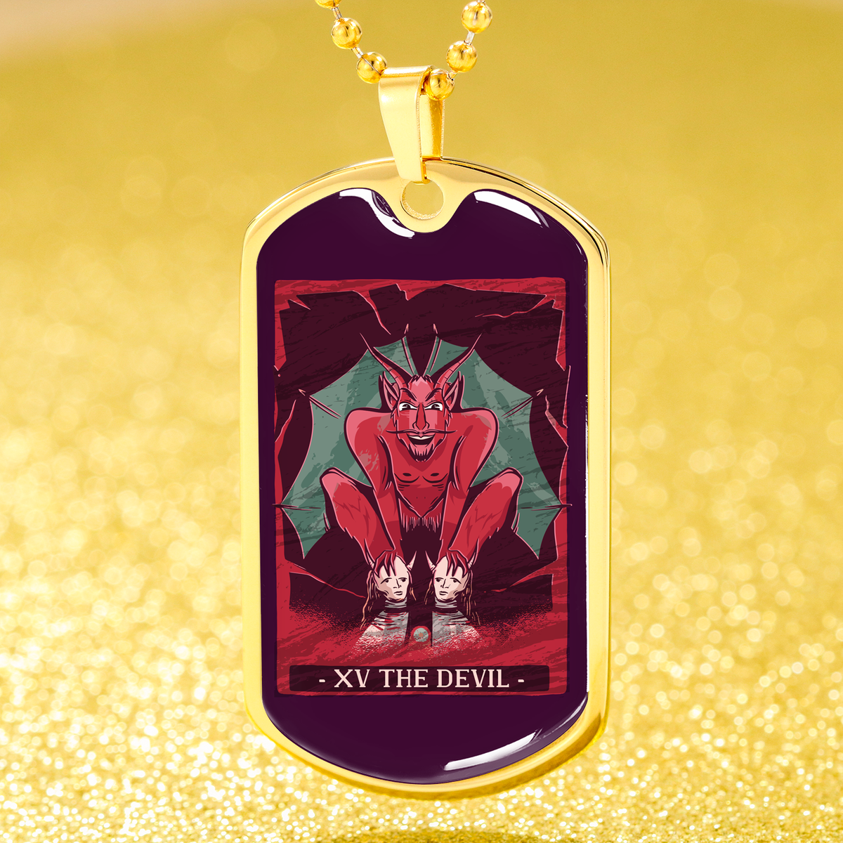 Tarot Card Necklace The Devil Stainless Steel or 18k Gold Dog Tag 24"-Express Your Love Gifts