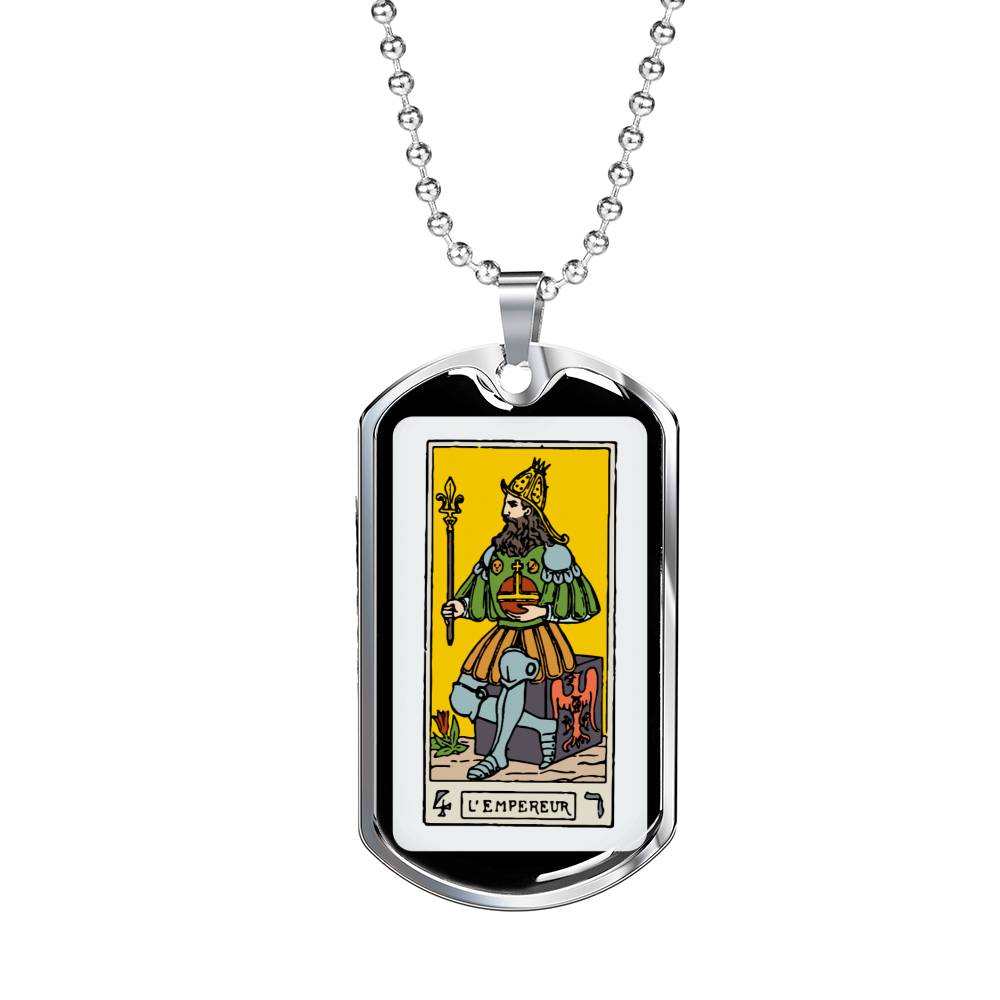 Tarot Card Necklace The Emperor Stainless Steel or 18k Gold Dog Tag 24"-Express Your Love Gifts