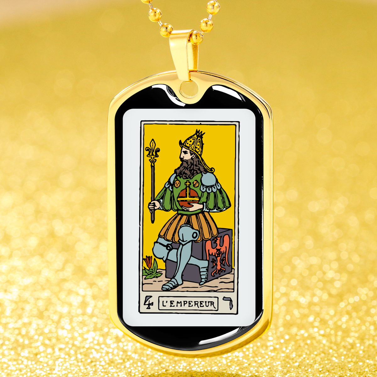 Tarot Card Necklace The Emperor Stainless Steel or 18k Gold Dog Tag 24"-Express Your Love Gifts