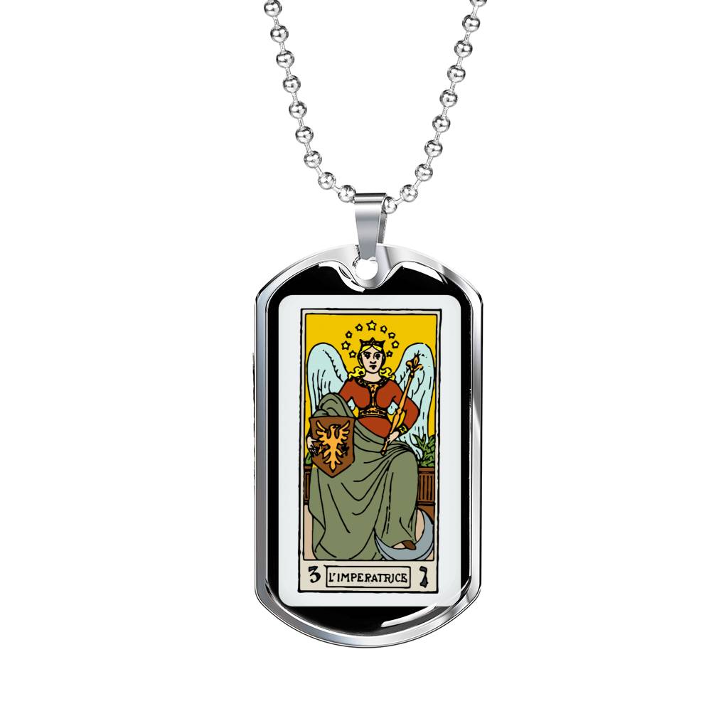 Tarot Card Necklace The Empress Stainless Steel or 18k Gold Dog Tag 24"-Express Your Love Gifts