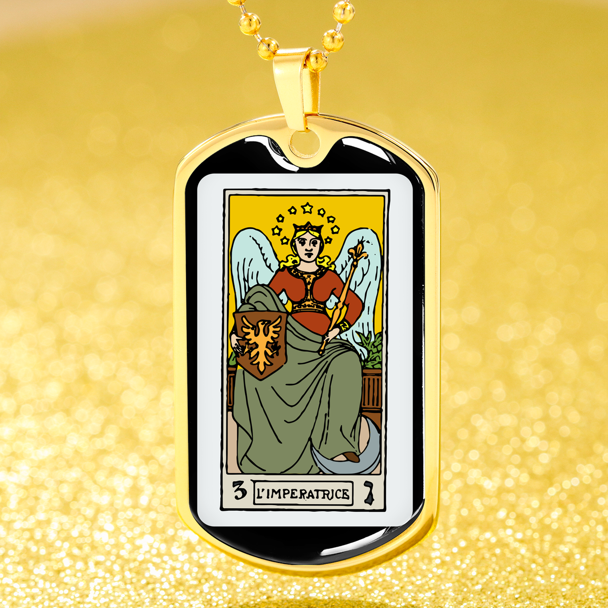 Tarot Card Necklace The Empress Stainless Steel or 18k Gold Dog Tag 24"-Express Your Love Gifts