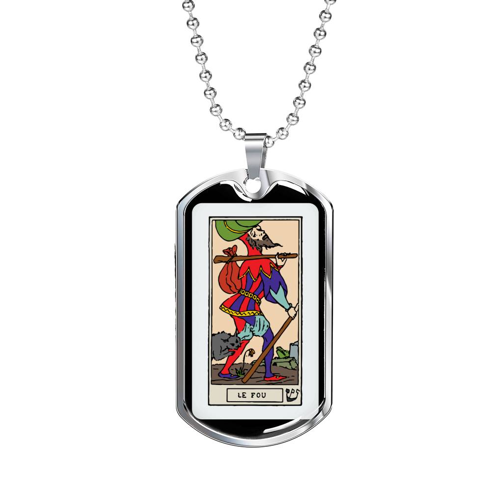 Tarot Card Necklace The Fool Le Fou Stainless Steel or 18k Gold Dog Tag 24"-Express Your Love Gifts