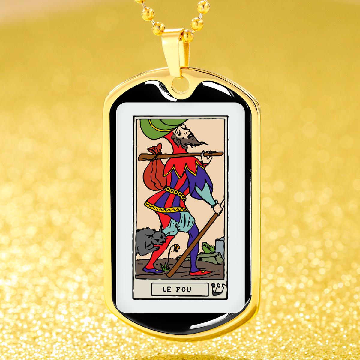 Tarot Card Necklace The Fool Le Fou Stainless Steel or 18k Gold Dog Tag 24"-Express Your Love Gifts