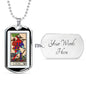 Tarot Card Necklace The Fool Le Fou Stainless Steel or 18k Gold Dog Tag 24"-Express Your Love Gifts