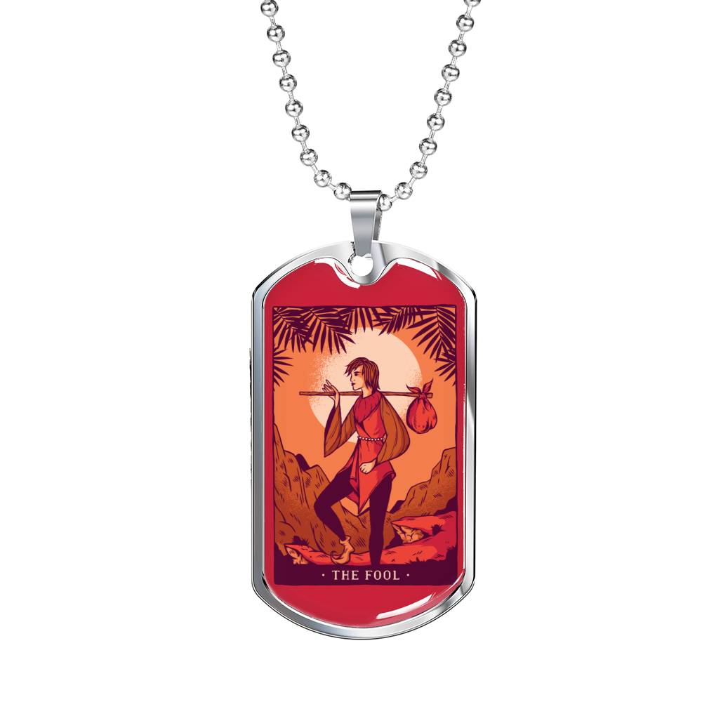 Tarot Card Necklace The Fool Stainless Steel or 18k Gold Dog Tag 24"-Express Your Love Gifts