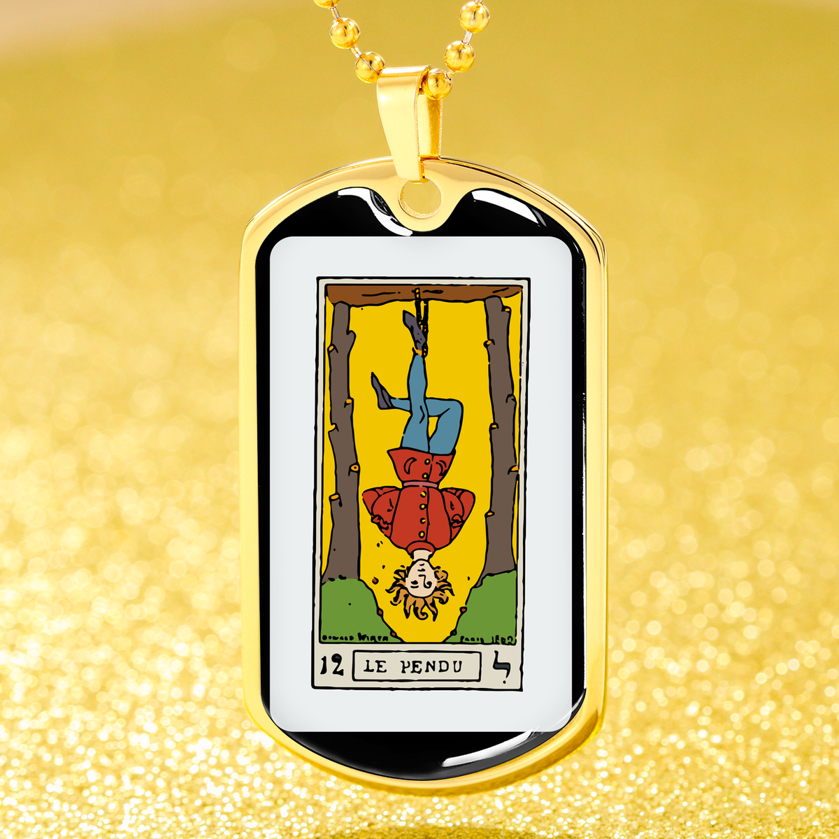 Tarot Card Necklace The Hanged Man Le Pendu Stainless Steel or 18k Gold Dog Tag 24"-Express Your Love Gifts