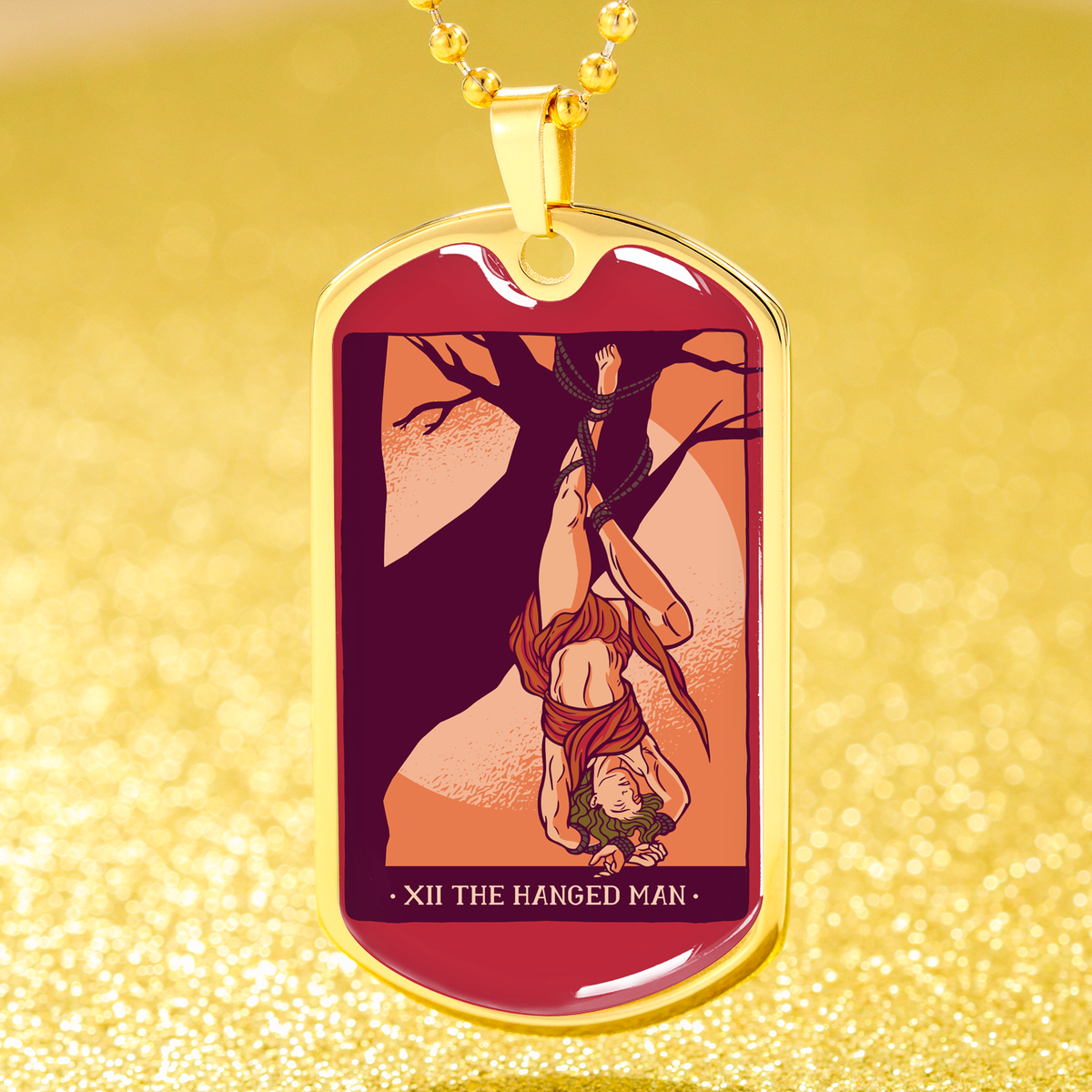 Tarot Card Necklace The Hanged Man Stainless Steel or 18k Gold Dog Tag 24"-Express Your Love Gifts