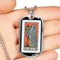 Tarot Card Necklace The Hermit L'Ermite Stainless Steel or 18k Gold Dog Tag 24"-Express Your Love Gifts