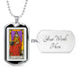 Tarot Card Necklace The High Priestess Stainless Steel or 18k Gold Dog Tag 24"-Express Your Love Gifts