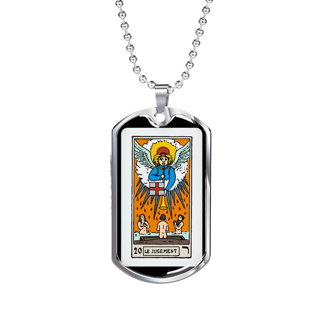 Tarot Card Necklace The Judgment Stainless Steel or 18k Gold Dog Tag 24"-Express Your Love Gifts