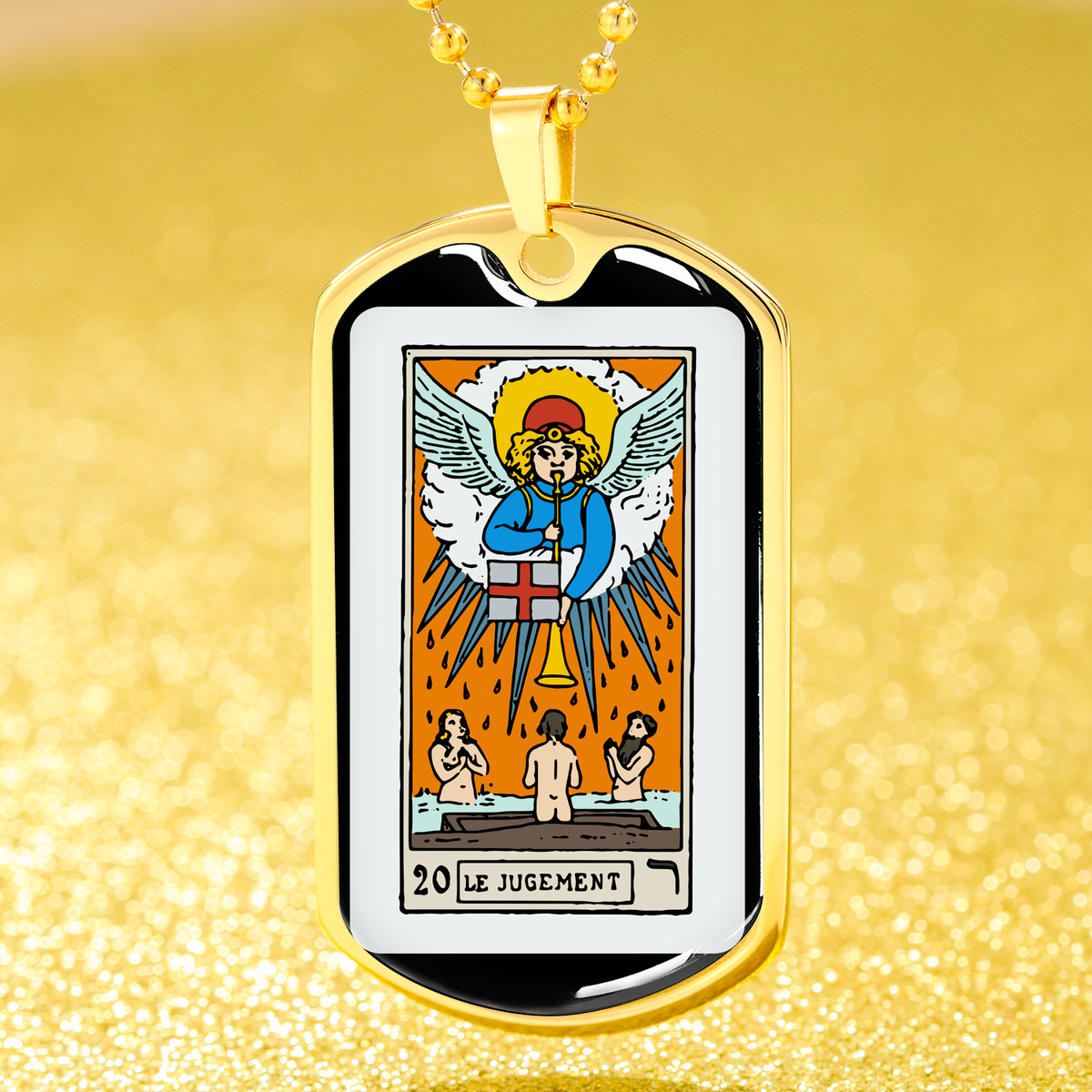 Tarot Card Necklace The Judgment Stainless Steel or 18k Gold Dog Tag 24"-Express Your Love Gifts