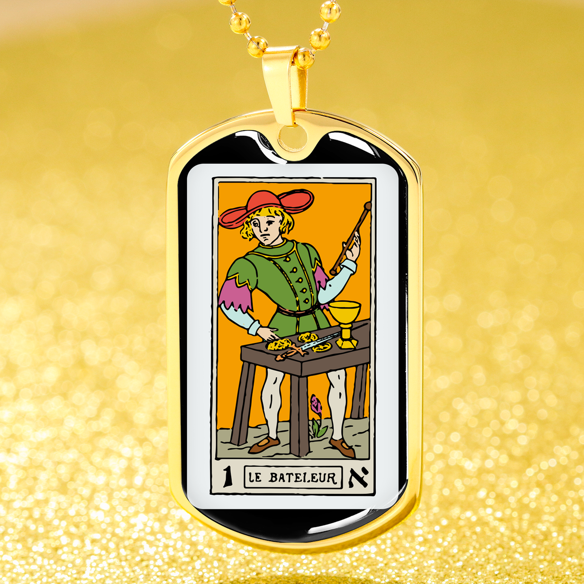 Tarot Card Necklace The Juggler Stainless Steel or 18k Gold Dog Tag 24"-Express Your Love Gifts