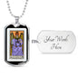 Tarot Card Necklace The Justice Stainless Steel or 18k Gold Dog Tag 24"-Express Your Love Gifts