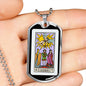 Tarot Card Necklace The Lovers L' Amoureux Stainless Steel or 18k Gold Dog Tag 24"-Express Your Love Gifts