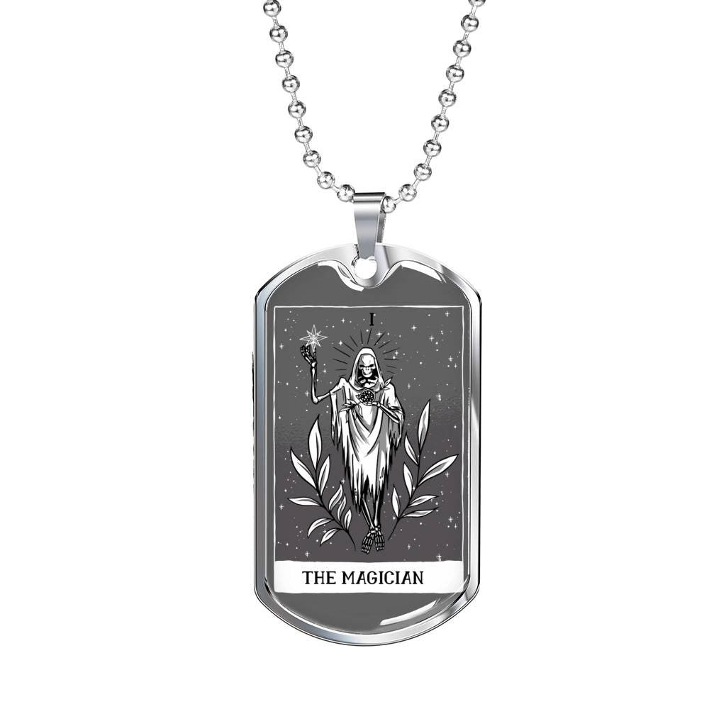 Tarot Card Necklace The Magician Stainless Steel or 18k Gold Dog Tag 24"-Express Your Love Gifts