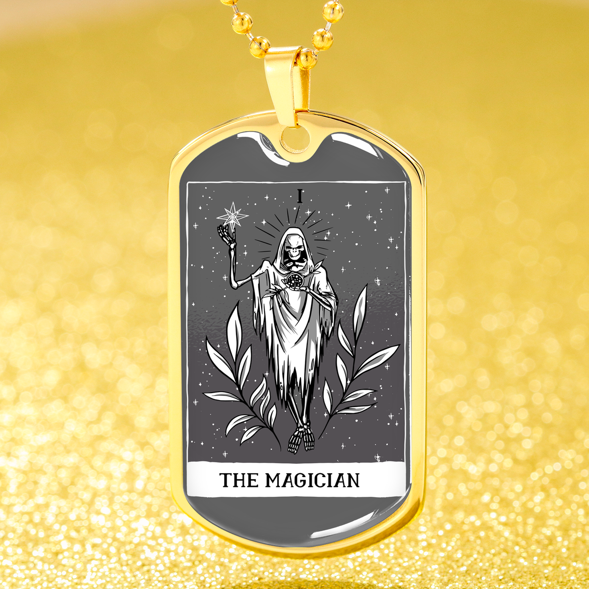 Tarot Card Necklace The Magician Stainless Steel or 18k Gold Dog Tag 24"-Express Your Love Gifts