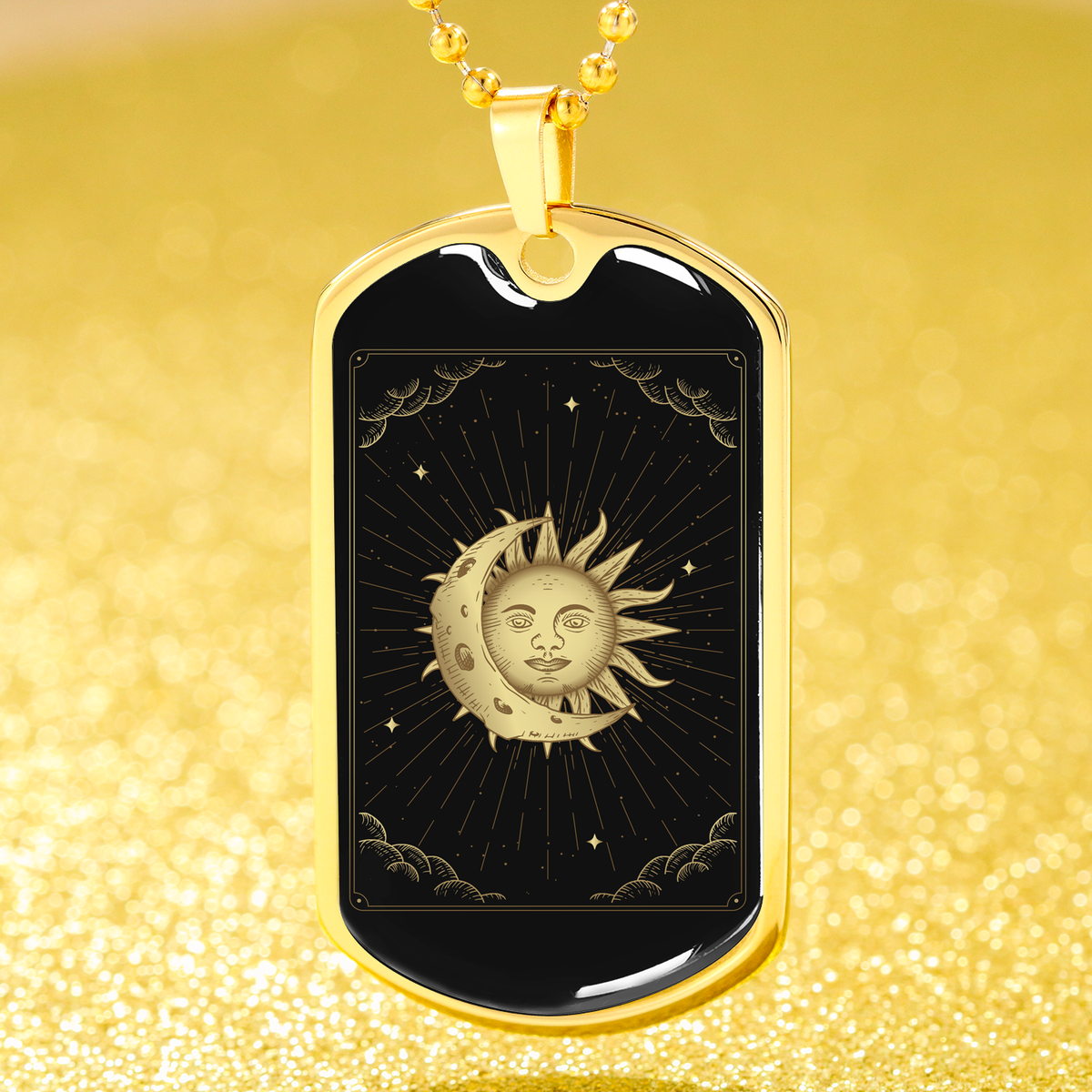 Tarot Card Necklace The Moon And Sun Stainless Steel or 18k Gold Dog Tag 24"-Express Your Love Gifts