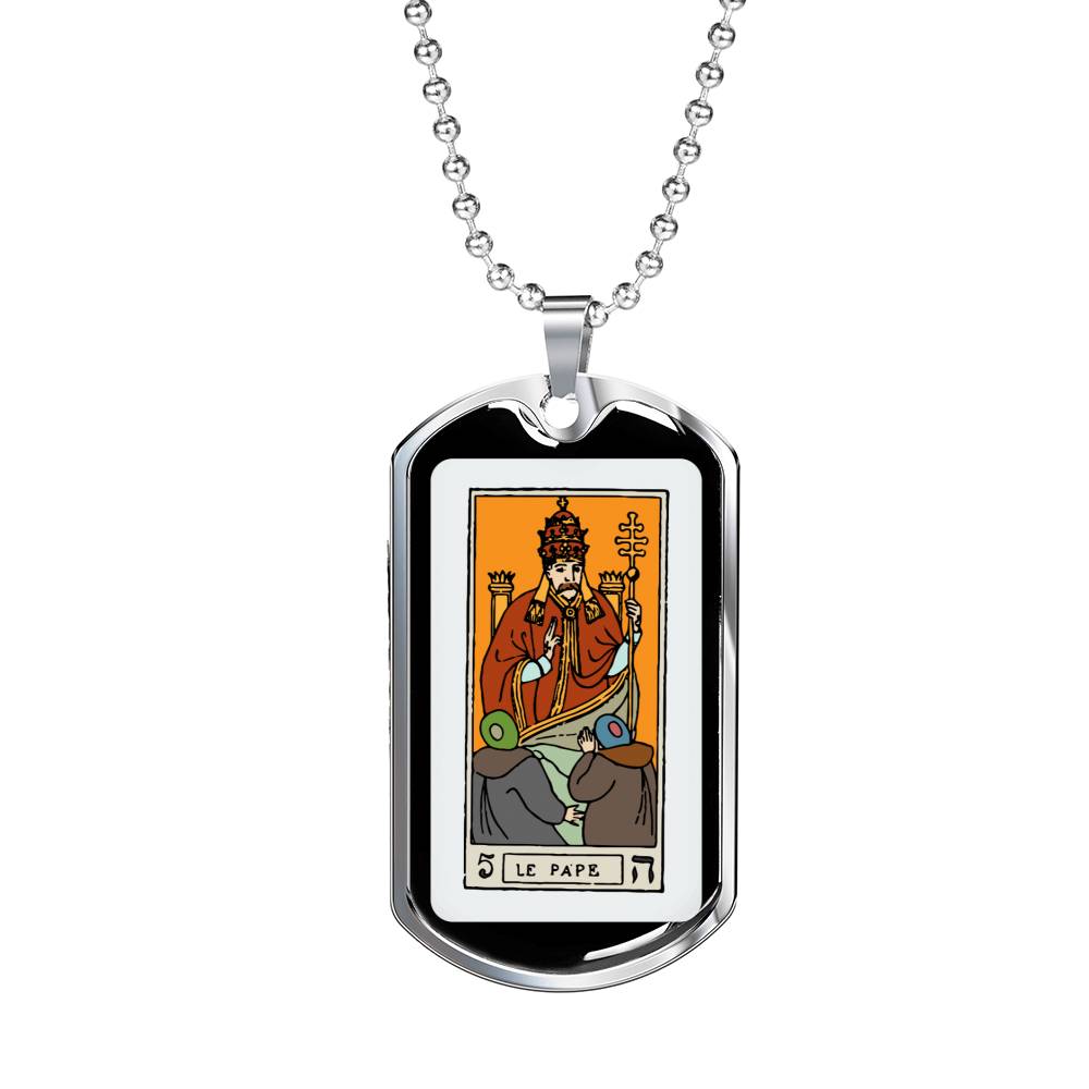 Tarot Card Necklace The Pope Le Pape Stainless Steel or 18k Gold Dog Tag 24"-Express Your Love Gifts