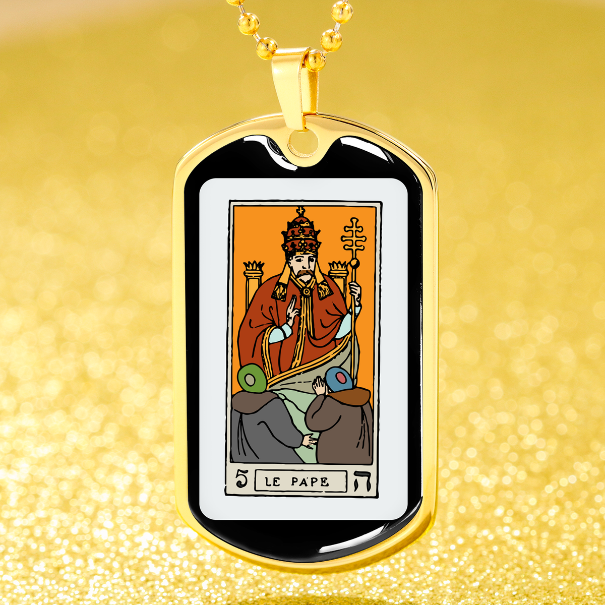 Tarot Card Necklace The Pope Le Pape Stainless Steel or 18k Gold Dog Tag 24"-Express Your Love Gifts