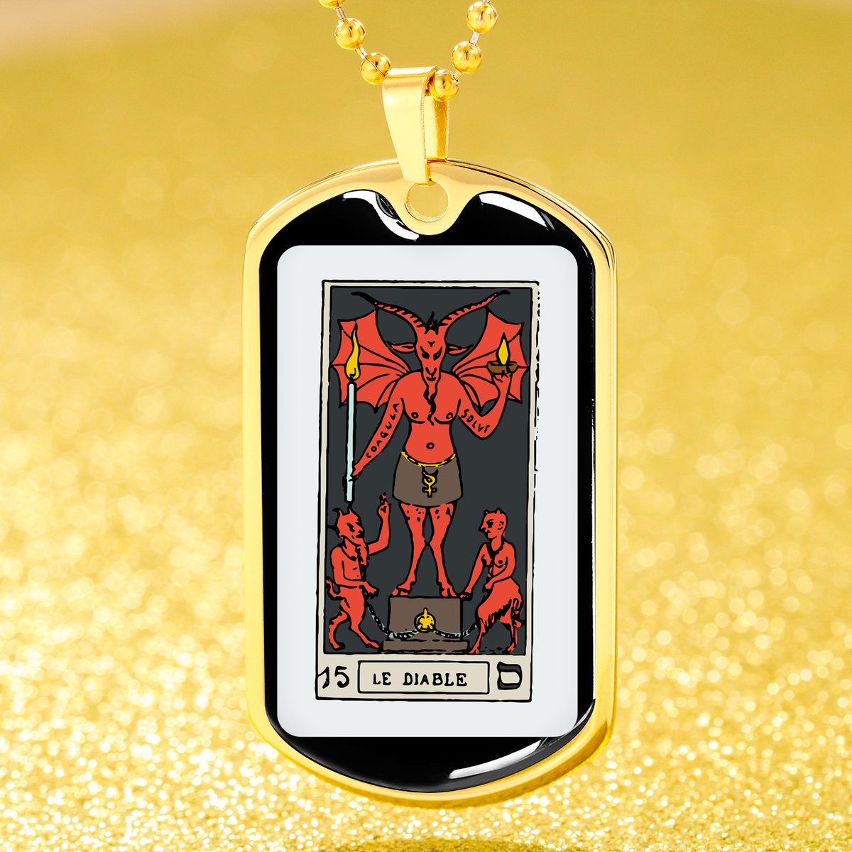 Tarot Card Necklace The Red Devil Le Diable Stainless Steel or 18k Gold Dog Tag 24"-Express Your Love Gifts