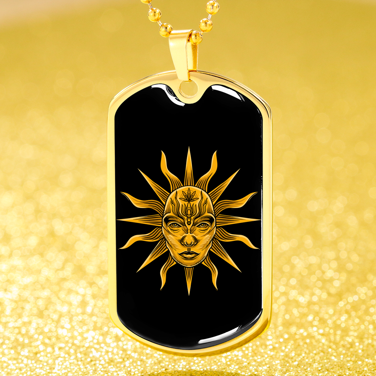 Tarot Card Necklace The Sun Dark Stainless Steel or 18k Gold Dog Tag 24"-Express Your Love Gifts