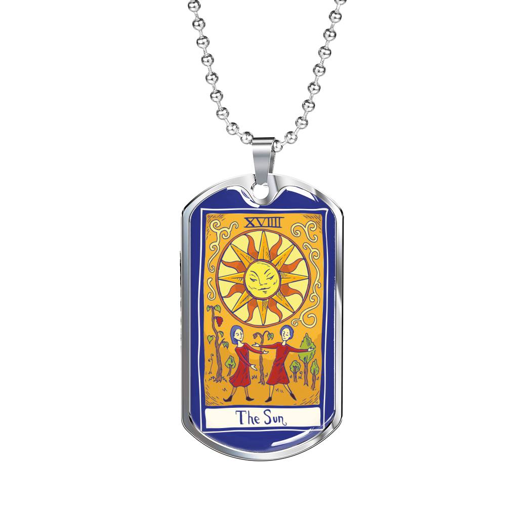 Tarot Card Necklace The Sun Stainless Steel or 18k Gold Dog Tag 24"-Express Your Love Gifts