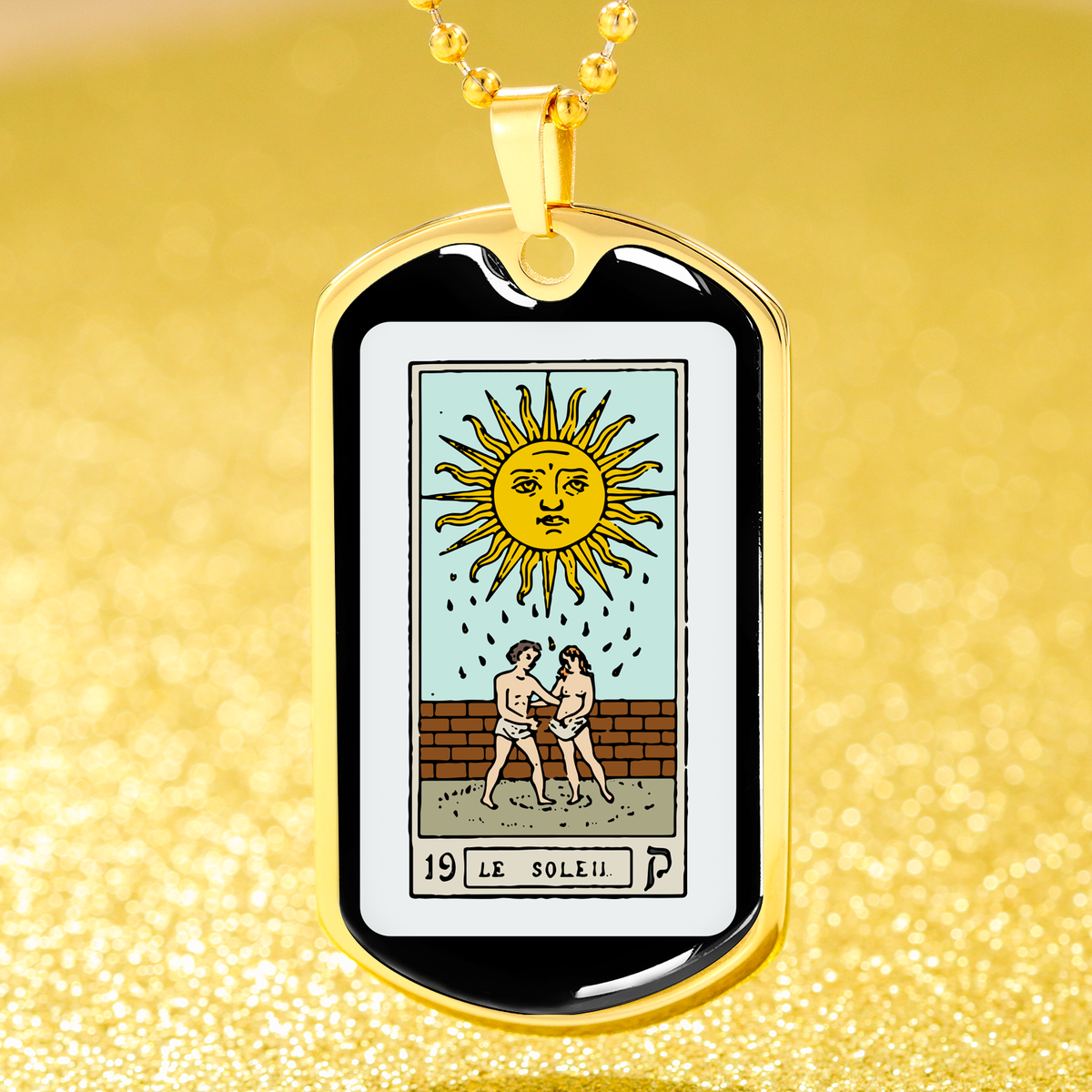 Tarot Card Necklace The Sun With Couple Stainless Steel or 18k Gold Dog Tag 24"-Express Your Love Gifts