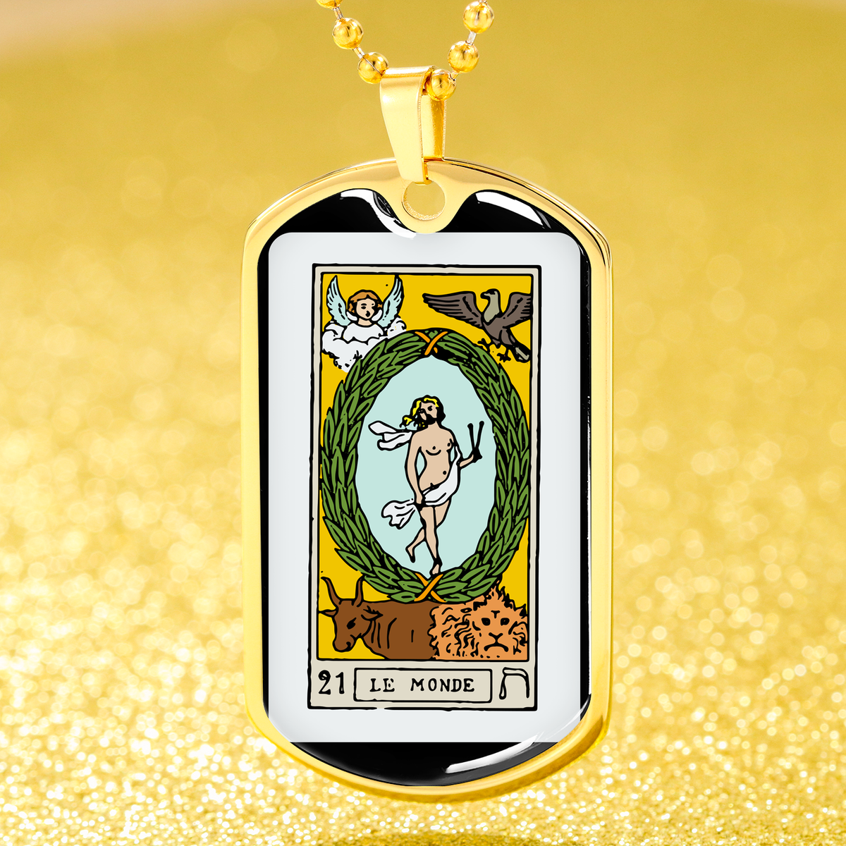 Tarot Card Necklace The World Stainless Steel or 18k Gold Dog Tag 24"-Express Your Love Gifts
