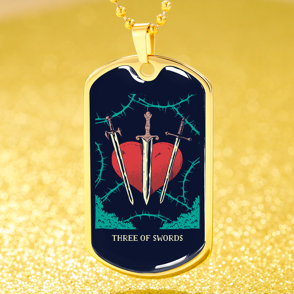 Tarot Card Necklace Three Of Swords Stainless Steel or 18k Gold Dog Tag 24"-Express Your Love Gifts