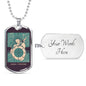 Tarot Card Necklace Wheel Of Fortune Green Stainless Steel or 18k Gold Dog Tag 24"-Express Your Love Gifts
