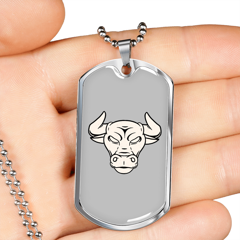 Taurus Bull Zodiac Necklace Stainless Steel or 18k Gold Dog Tag 24" Chain-Express Your Love Gifts