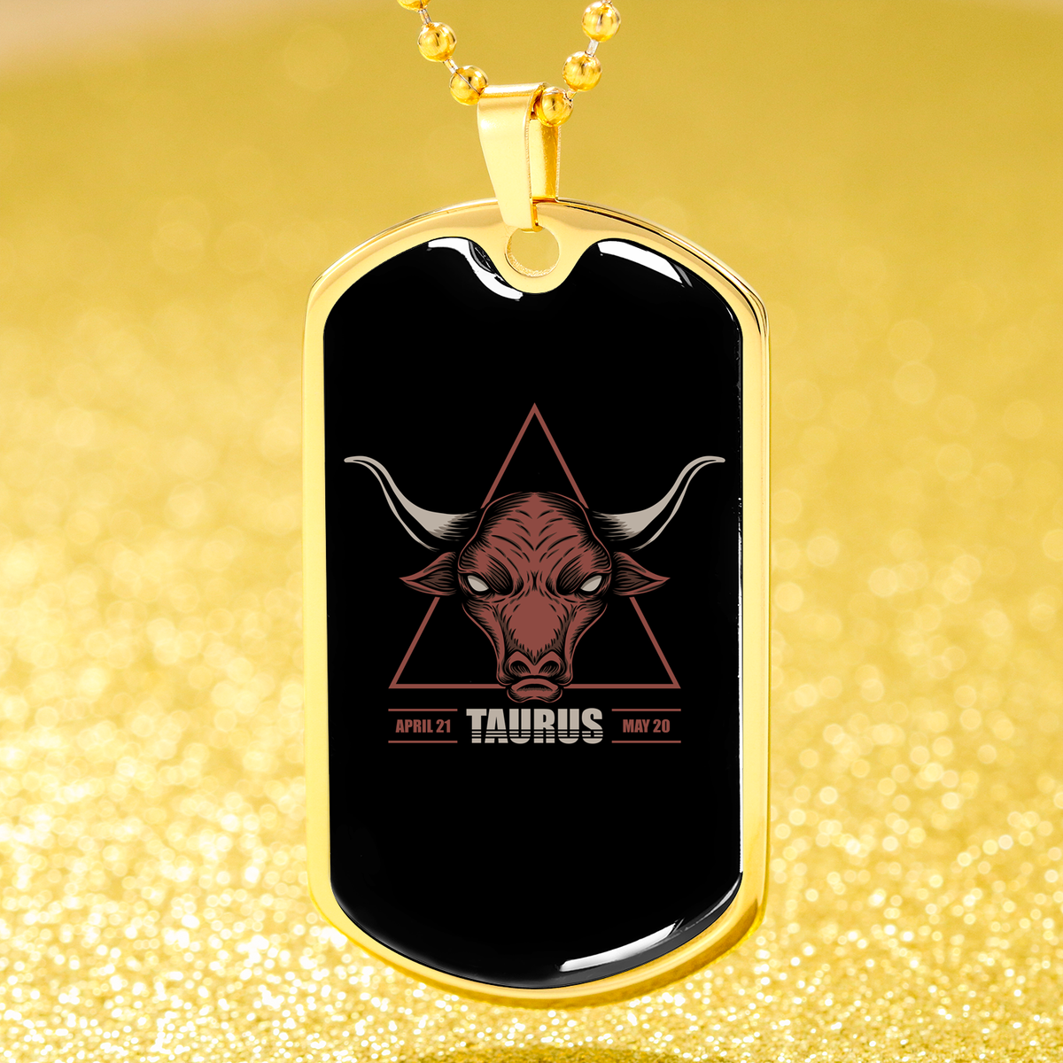 Taurus Dog Tag Astrology Zodiac Sign Stainless Steel or 18k Gold 24" Chain-Express Your Love Gifts