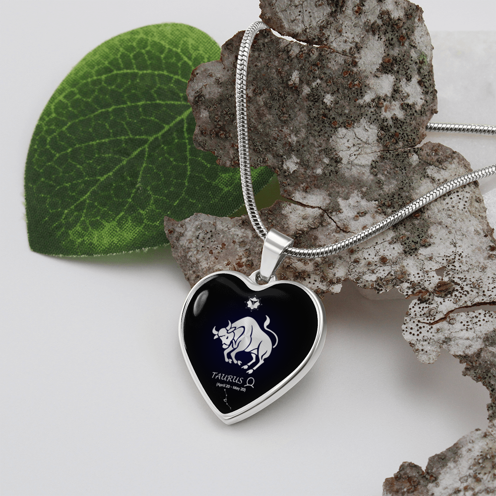 Taurus Horoscope Zodiac Necklace Stainless Steel or 18k Gold Heart 18-22"-Express Your Love Gifts