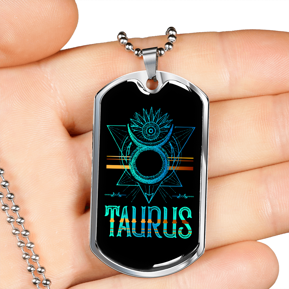 Taurus Unity Balance Zodiac Necklace Stainless Steel or 18k Gold Dog Tag 24" Chain-Express Your Love Gifts