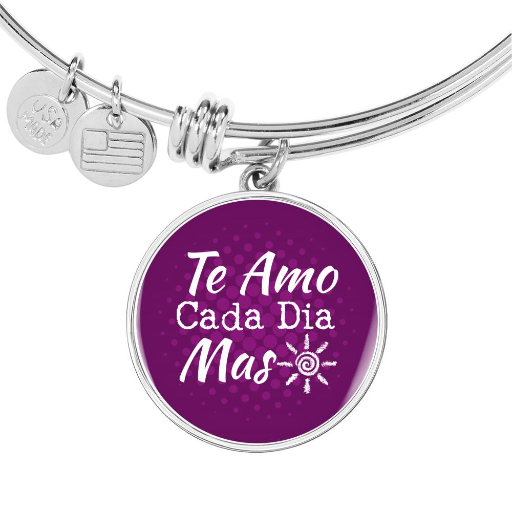 Te Amo Cada Dia Mas Circle Pendant Bangle Stainless Steel or 18k Gold 18-22"-Express Your Love Gifts