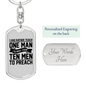 Teach Man To Pray Keychain Stainless Steel or 18k Gold Dog Tag Keyring-Express Your Love Gifts