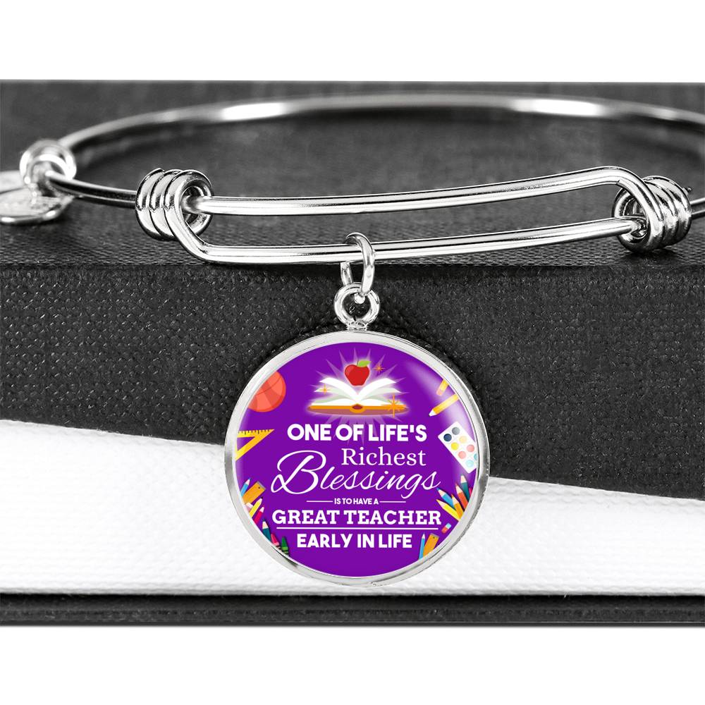 Teacher Appreciation Bracelet Stainless Steel or 18k Gold Circle Bangle-Express Your Love Gifts