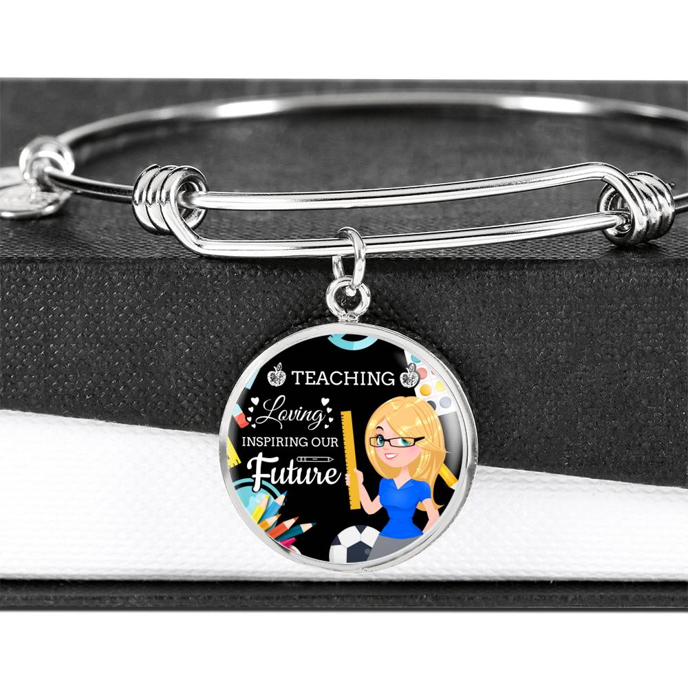 Teaching Loving Inspiring Our Future Teacher Appreciation Gift Stainless Steel or 18k Gold Circle Bangle Bracelet-Express Your Love Gifts