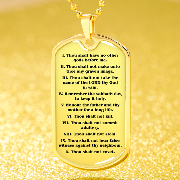 Ten Commandments English Clear Stainless Steel or 18k Gold Dog Tag 24" Chain-Express Your Love Gifts