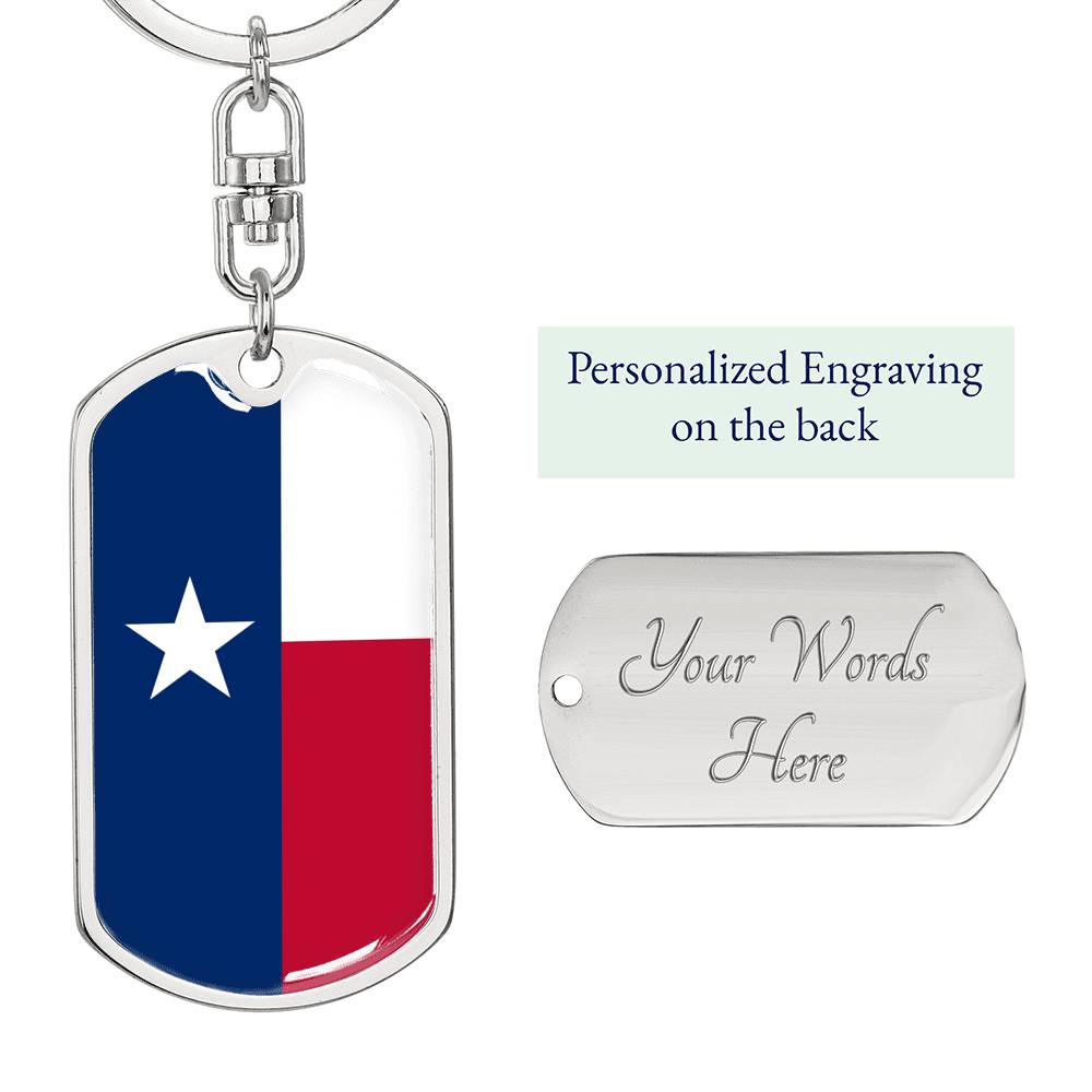 Texas State Flag Keychain Dog Tag Stainless Steel or 18k Gold-Express Your Love Gifts