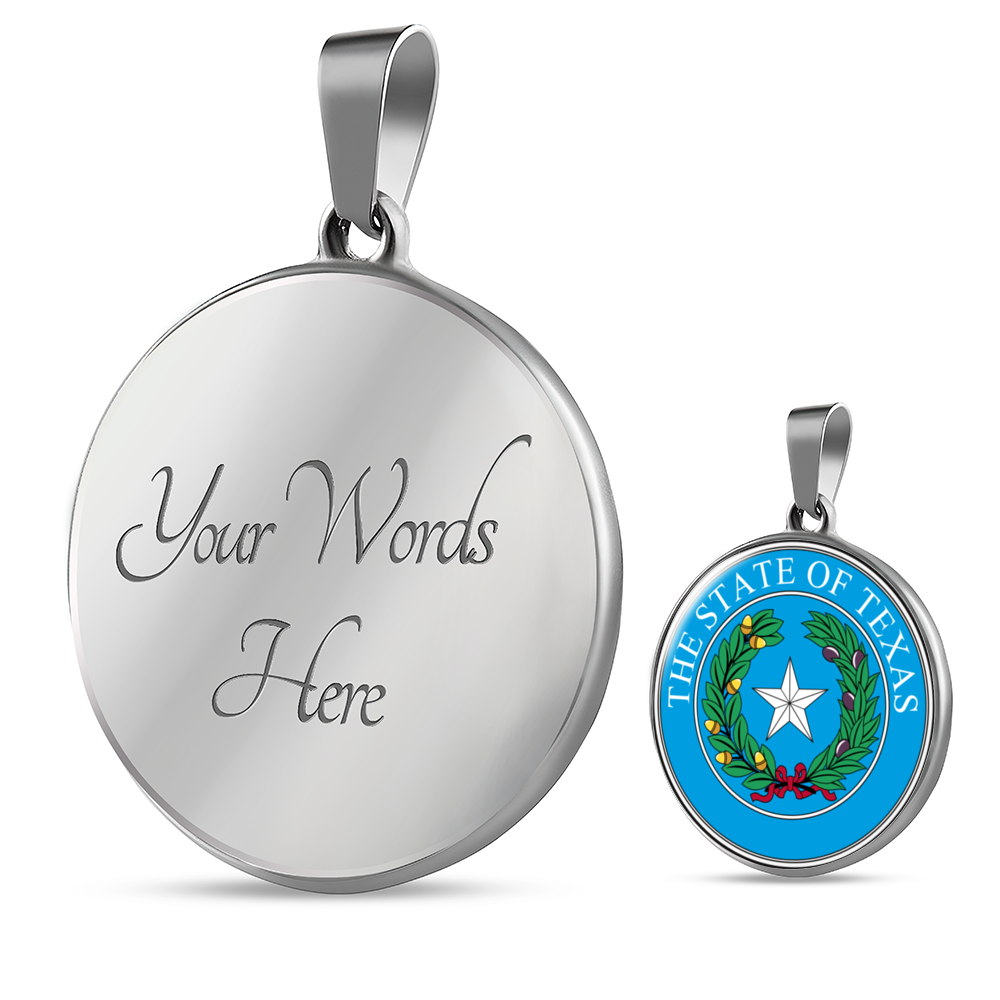Texas State Seal Necklace Circle Pendant Stainless Steel or 18k Gold 18-22"-Express Your Love Gifts