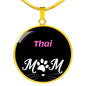 Thai Cat Mom Necklace Circle Pendant Stainless Steel or 18k Gold 18-22"-Express Your Love Gifts