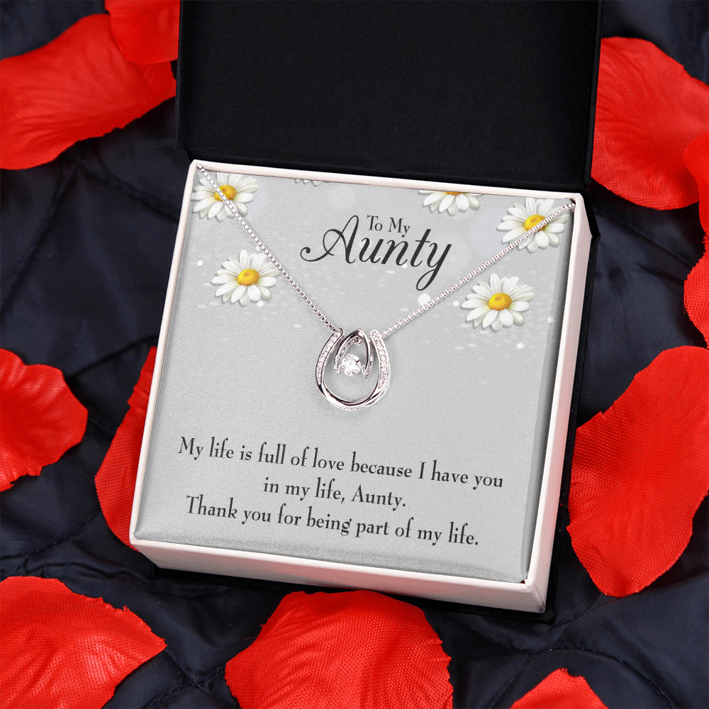 Thank You Auntie Lucky Horseshoe Necklace Message Card 14k w CZ Crystals-Express Your Love Gifts