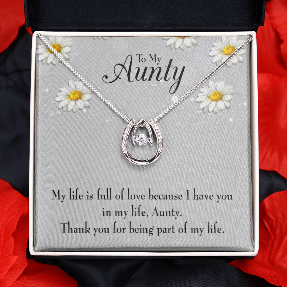 Thank You Auntie Lucky Horseshoe Necklace Message Card 14k w CZ Crystals-Express Your Love Gifts